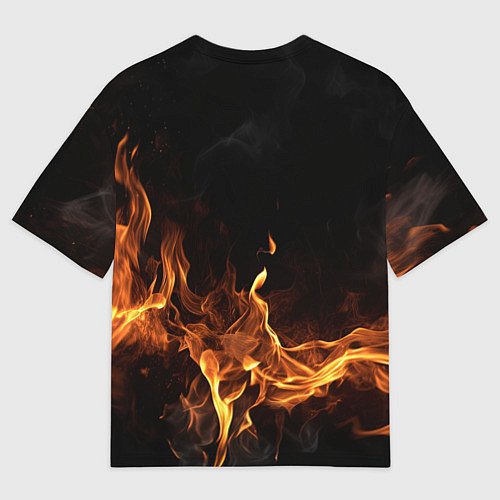 Женская футболка оверсайз Palworld логотип на черном фоне с огнем / 3D-принт – фото 2