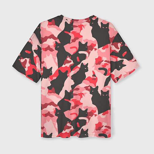 Женская футболка оверсайз Розовый камуфляж из котов / 3D-принт – фото 2