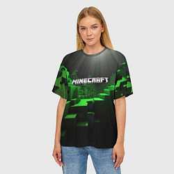 Футболка оверсайз женская Minecraft logo зеленые яркие плитки, цвет: 3D-принт — фото 2