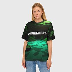 Футболка оверсайз женская Minecraft logo зеленый яркий мир, цвет: 3D-принт — фото 2