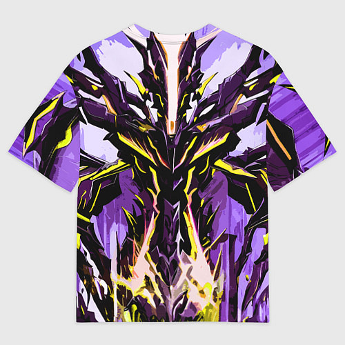 Женская футболка оверсайз Чёрно-жёлтая агрессивная абстракция на фиолетовом / 3D-принт – фото 2