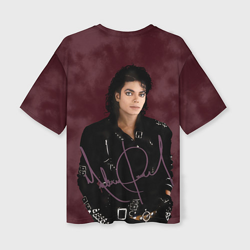 Женская футболка оверсайз Michael Jackson на бордовом фоне / 3D-принт – фото 2