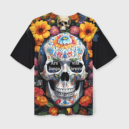 Женская футболка оверсайз Bright colors and a skull / 3D-принт – фото 2