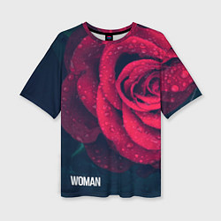 Женская футболка оверсайз Красная роза на чёрном - woman
