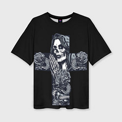 Женская футболка оверсайз Santa muerte cross