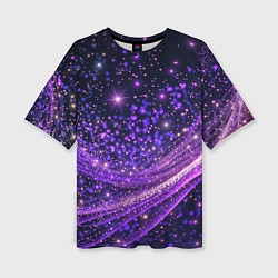 Женская футболка оверсайз Фиолетовые сверкающие абстрактные волны