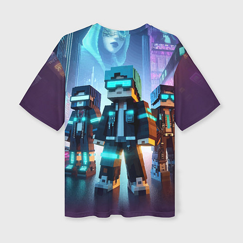 Женская футболка оверсайз Minecraft - neon metropolis ai art / 3D-принт – фото 2
