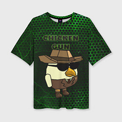 Женская футболка оверсайз Chicken gun green