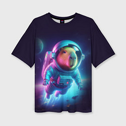 Женская футболка оверсайз Полёт капибары в космосе - неон