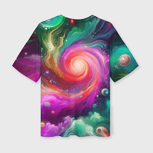 Женская футболка оверсайз Космическая неоновая фантазия - нейросеть / 3D-принт – фото 2