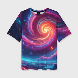 Женская футболка оверсайз Яркая неоновая галактика - нейросеть