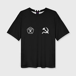 Женская футболка оверсайз СССР гост три полоски на черном фоне