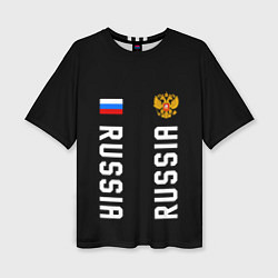 Футболка оверсайз женская Россия три полоски на черном фоне, цвет: 3D-принт