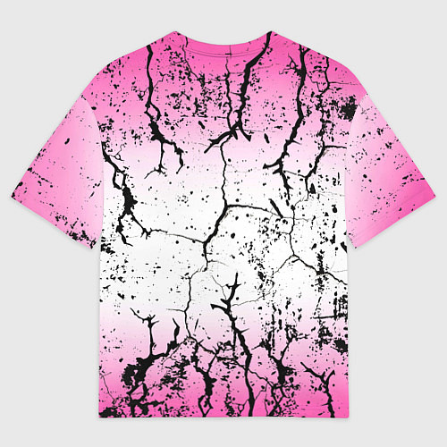 Женская футболка оверсайз Текстура чёрных трещин на розовом переливе / 3D-принт – фото 2