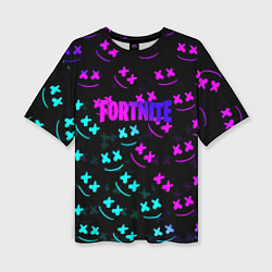 Женская футболка оверсайз Fortnite x Marshmello neon pattern