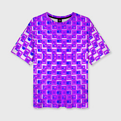 Женская футболка оверсайз Фиолетовые квадраты на белом фоне