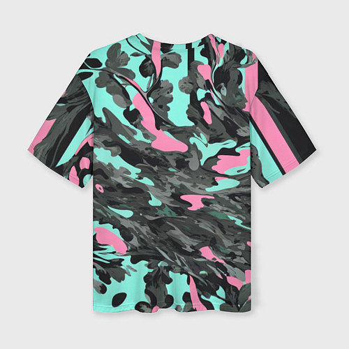 Женская футболка оверсайз Бирюзово-розовый камуфляж / 3D-принт – фото 2