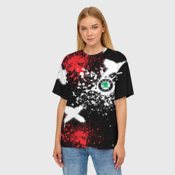 Футболка оверсайз женская Шкода на фоне граффити и брызг красок, цвет: 3D-принт — фото 2