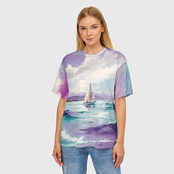 Футболка оверсайз женская Яхта идущая по волнам, цвет: 3D-принт — фото 2