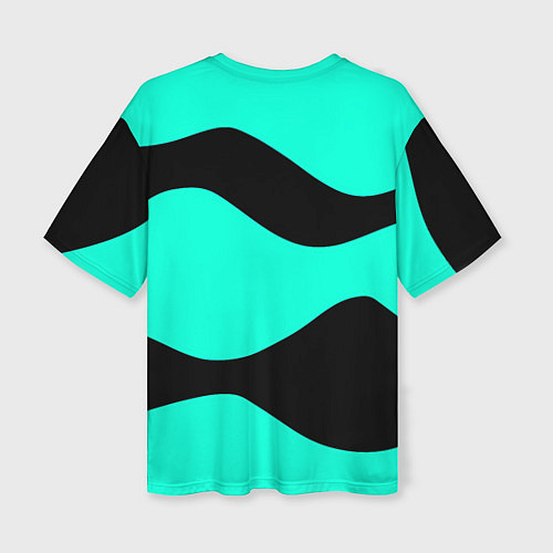 Женская футболка оверсайз Бирюзовый в чёрные волнистые полосы абстракция / 3D-принт – фото 2