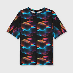 Женская футболка оверсайз Разноцветные неоновые кубы