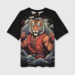 Женская футболка оверсайз Тигр в стойке тайский бокс