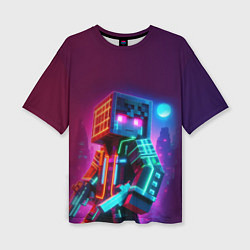 Женская футболка оверсайз Cyberpunk and Minecraft - collaboration ai art