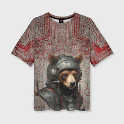 Женская футболка оверсайз Медведь в кибернетическом шлеме