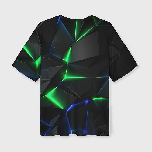 Женская футболка оверсайз Объемная геометрическая зеленая неоновая абстракци / 3D-принт – фото 2