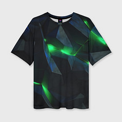 Женская футболка оверсайз Объемная геометрическая зеленая неоновая абстракци