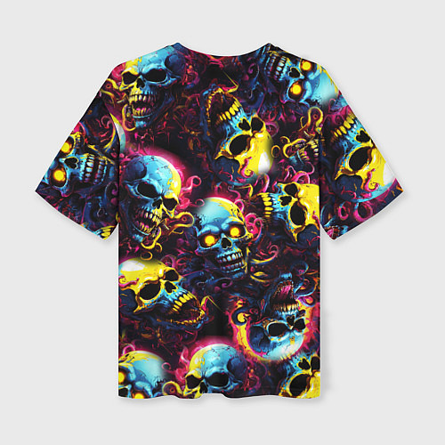 Женская футболка оверсайз Разноцветные черепушки с щупальцами / 3D-принт – фото 2