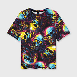 Женская футболка оверсайз Разноцветные черепушки с щупальцами