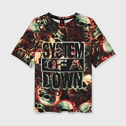 Женская футболка оверсайз System of a Down на фоне черепов