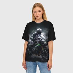 Футболка оверсайз женская Мотоциклист и дым, цвет: 3D-принт — фото 2