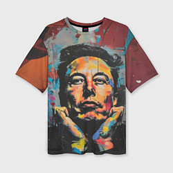 Женская футболка оверсайз Илон Маск граффити портрет