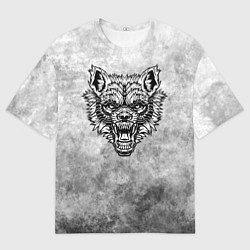 Женская футболка оверсайз Яростный волк на текстурном фоне