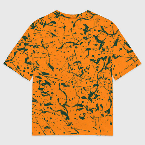 Женская футболка оверсайз Оранжевый с брызгами зеленой краски / 3D-принт – фото 2