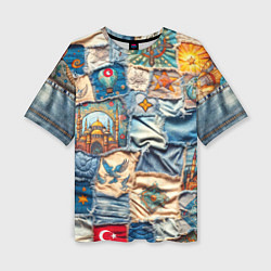 Женская футболка оверсайз Джинсы в Турции - пэчворк