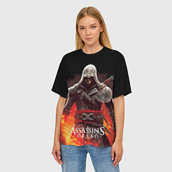Футболка оверсайз женская Assassins creed огненный фон вокруг, цвет: 3D-принт — фото 2