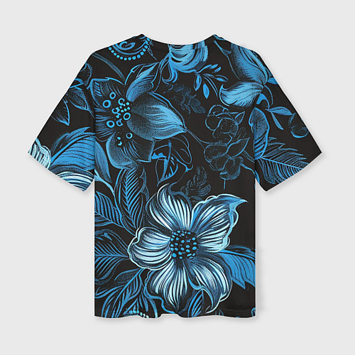 Женская футболка оверсайз Синие цветы абстракции / 3D-принт – фото 2