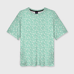 Женская футболка оверсайз Бледный зелёный в цветочек