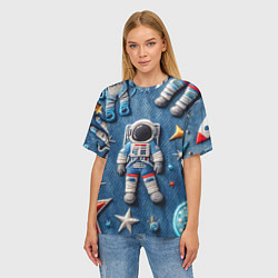Футболка оверсайз женская Космонавт - вышивка по джинсе нейросеть, цвет: 3D-принт — фото 2