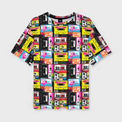 Женская футболка оверсайз Цветные аудиокассеты