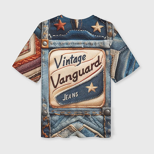 Женская футболка оверсайз Vintage vanguard jeans - patchwork / 3D-принт – фото 2