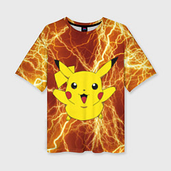 Женская футболка оверсайз Pikachu yellow lightning