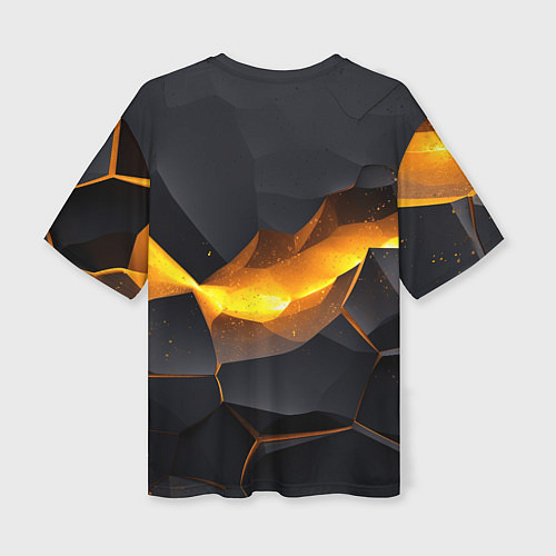 Женская футболка оверсайз Разлом черных плит и оранжевая лава / 3D-принт – фото 2