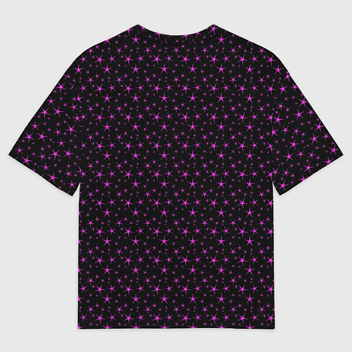 Женская футболка оверсайз Чёрный с сиреневыми звёздочками / 3D-принт – фото 2