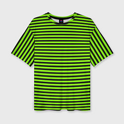 Женская футболка оверсайз Кислотный зелёный в чёрную полоску