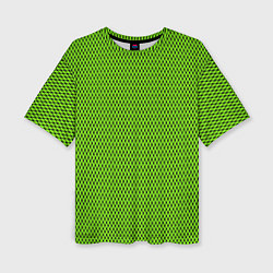 Женская футболка оверсайз Кислотный зелёный имитация сетки