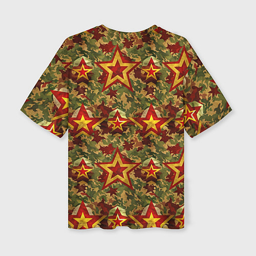 Женская футболка оверсайз Золотые звезды СССР на камуфляже / 3D-принт – фото 2